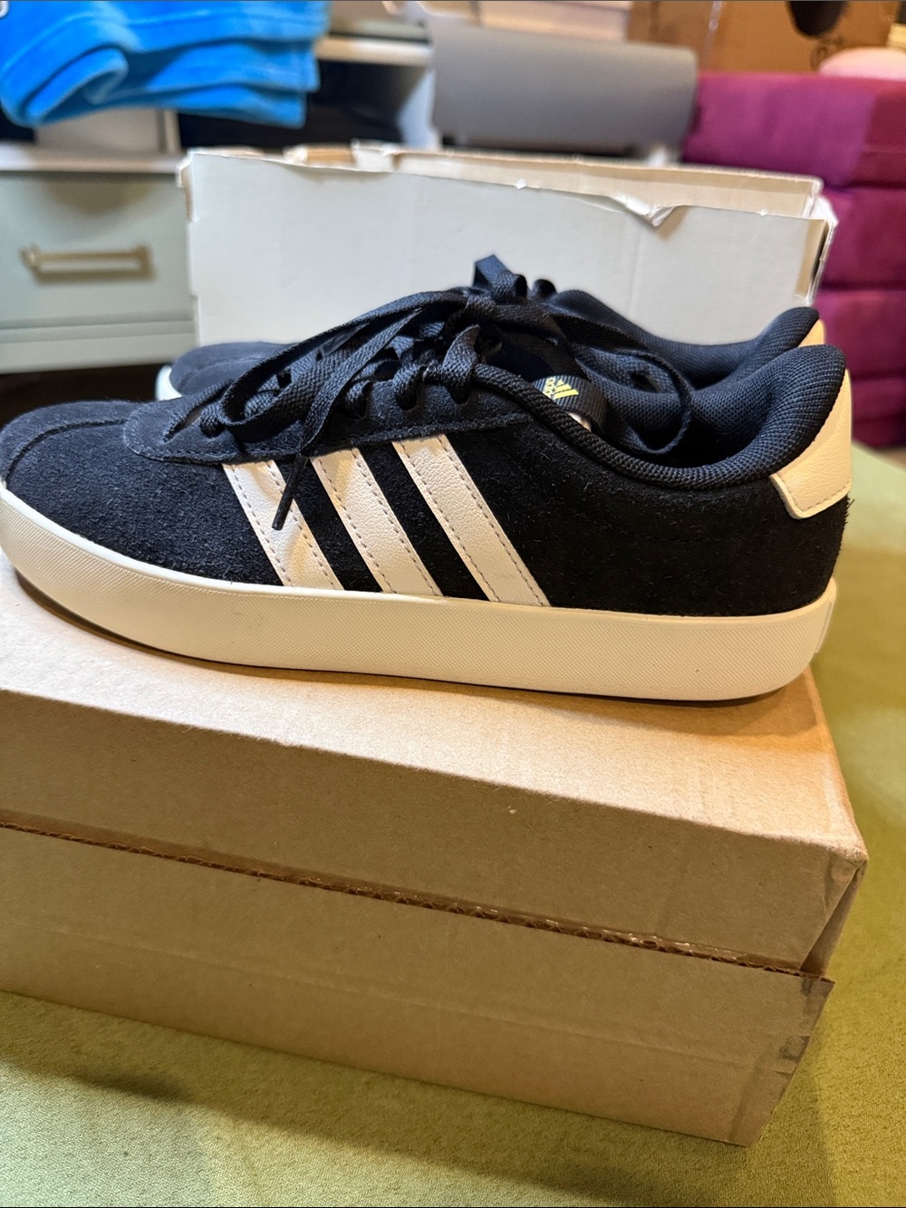 adidas Black Suede Sneakers with White Stripes